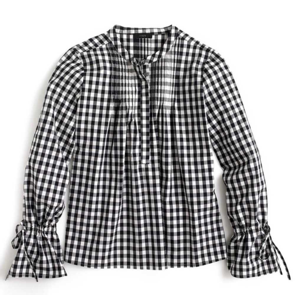 NWOT J.Crew gingham tie sleeve top